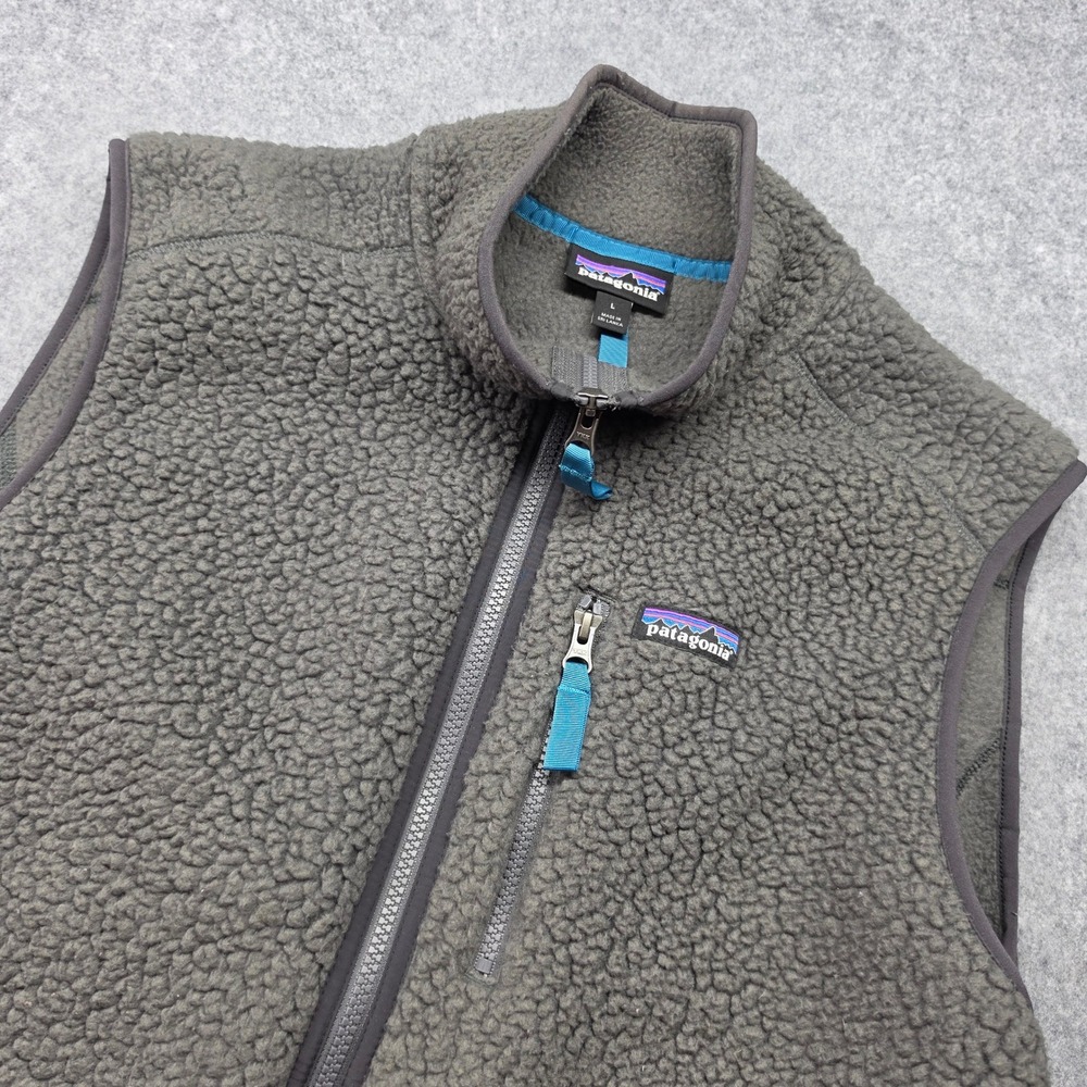Patagonia Mens Retro Pile Fleece Vest Grey Full Zip Large 22821